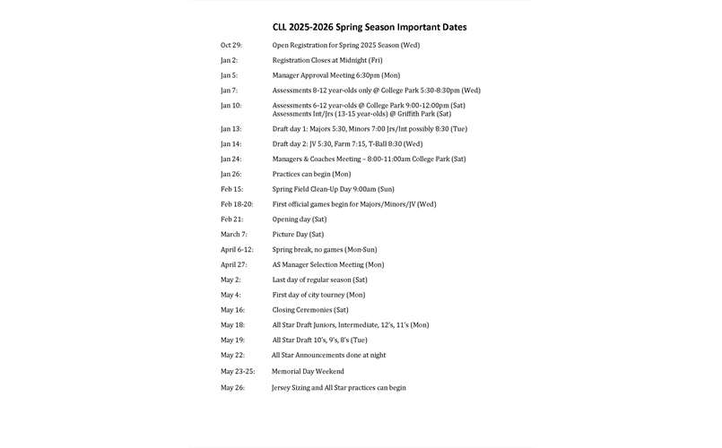 2026 Important dates