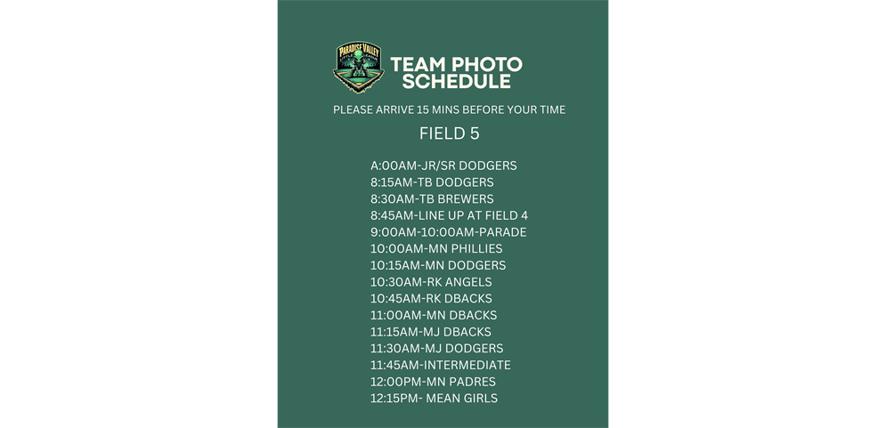 Team Picture Schedule