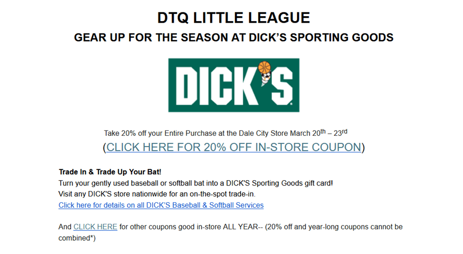 DTQ-DAY DICK'S SPORTING GOODS MARCH 20th-23rd