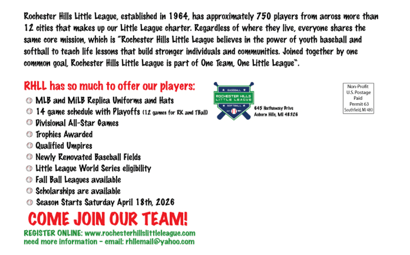 2026 RHLL Registration Flyer Information