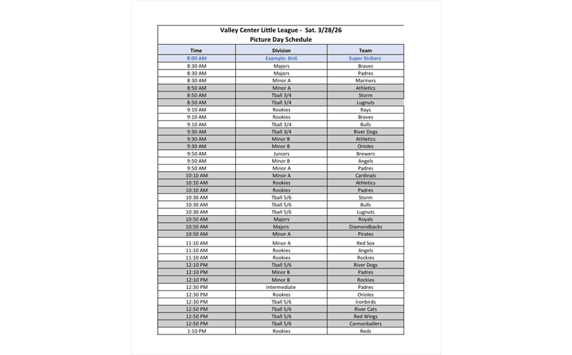 NEW Picture Day Schedule 3-28-26