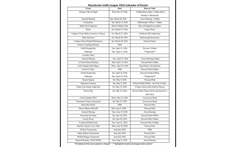 Schedule of Events