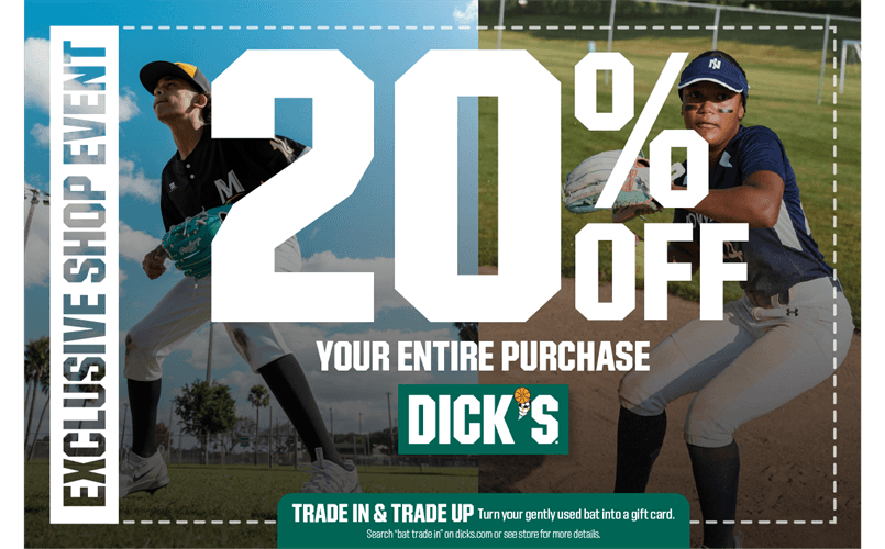 Dick's 20% off 3/27-3/30