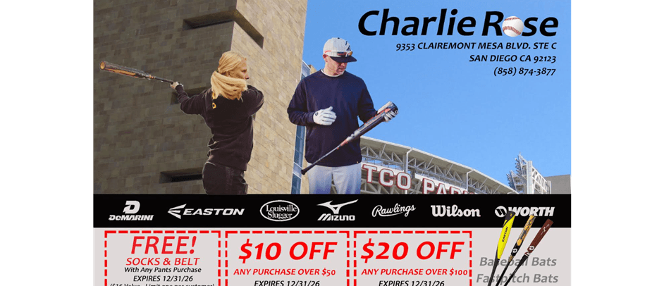 Charlie Rose Baseball Discounts Available!