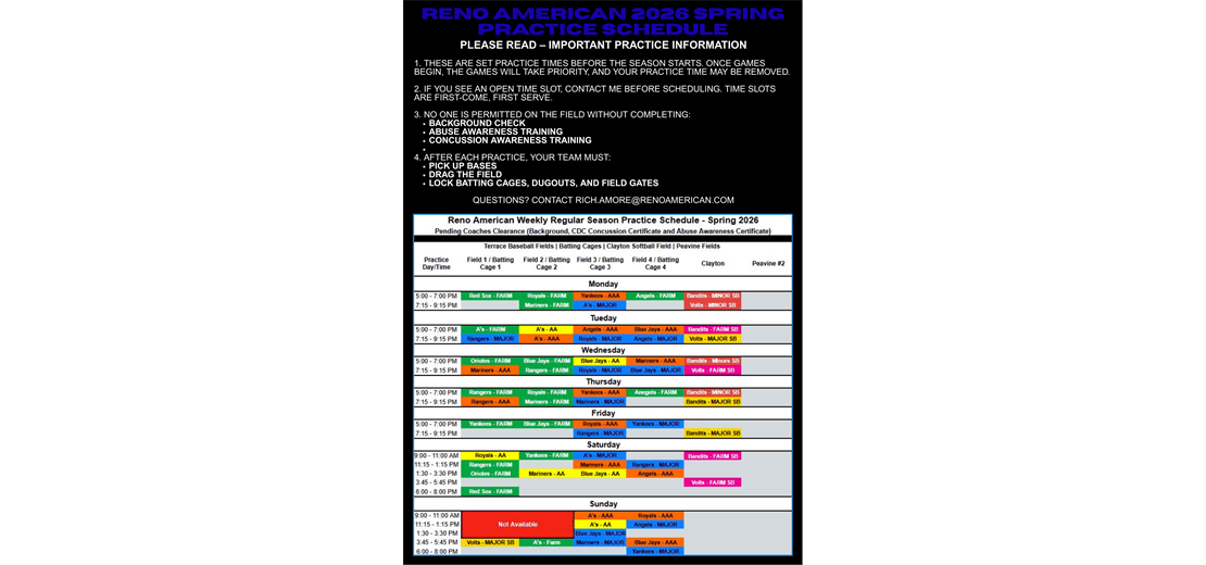 March 2026 Practice Schedule