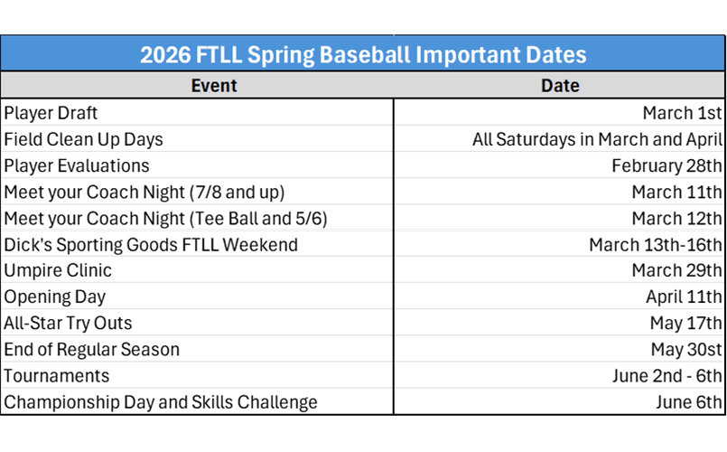2026 Spring Baseball Schedule
