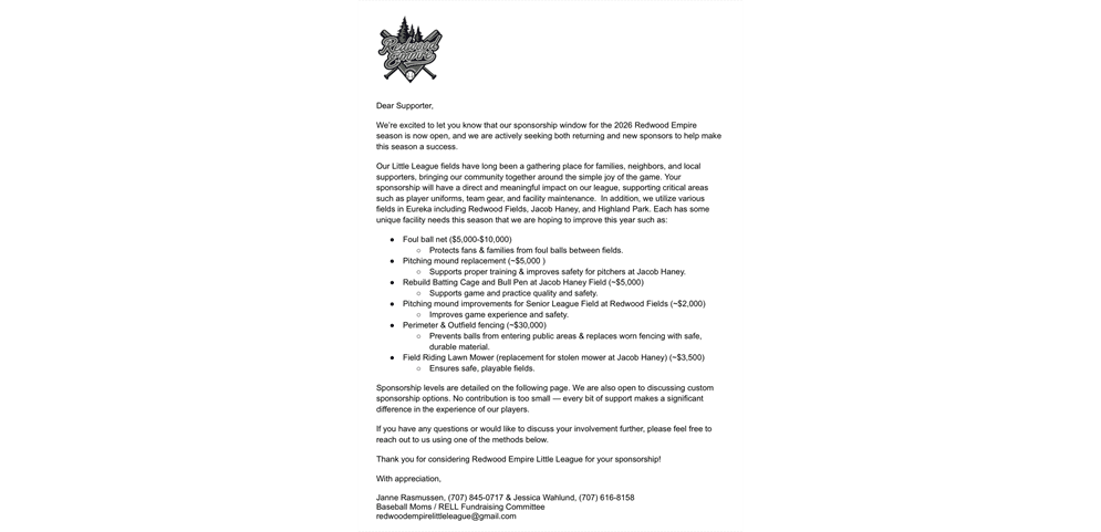 2026 Sponsorship Letter