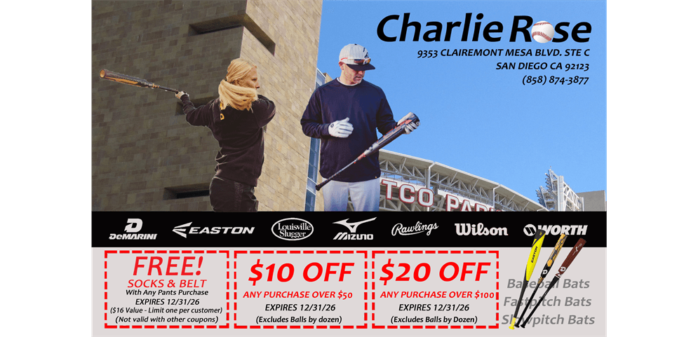 Save on Baseball Gear at Charlie Rose