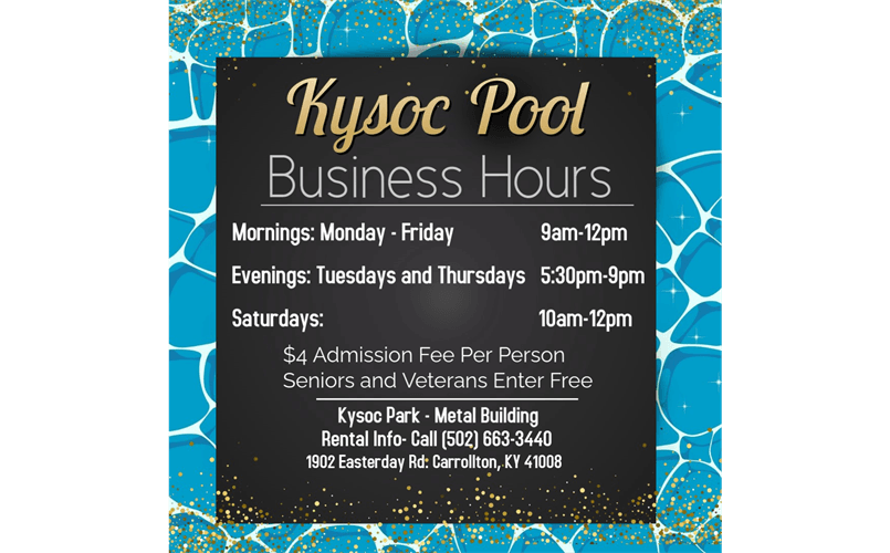 Open year round- Kysoc Pool. Follow on Facebook