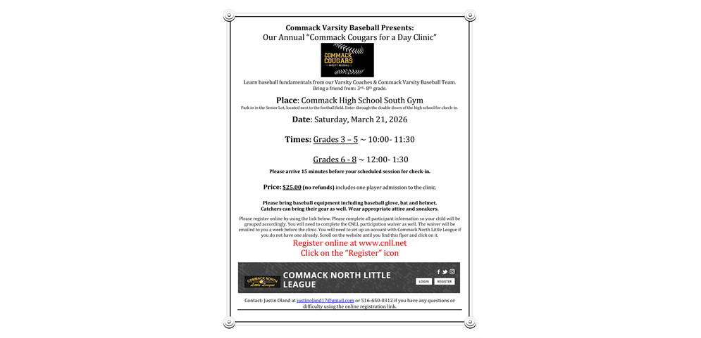Commack Cougar for a Day - Saturday 3/21/2026