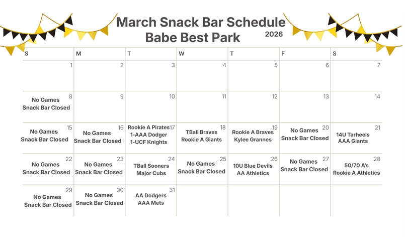 March 2026 Snack Bar Schedule