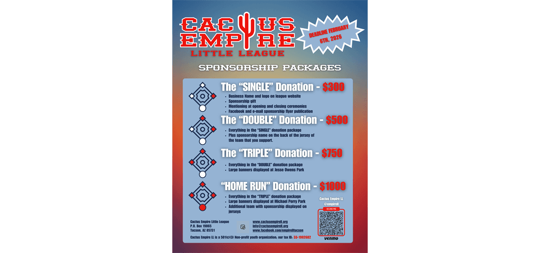 SPONSOR CACTUS EMPIRE LITTLE LEAGUE!