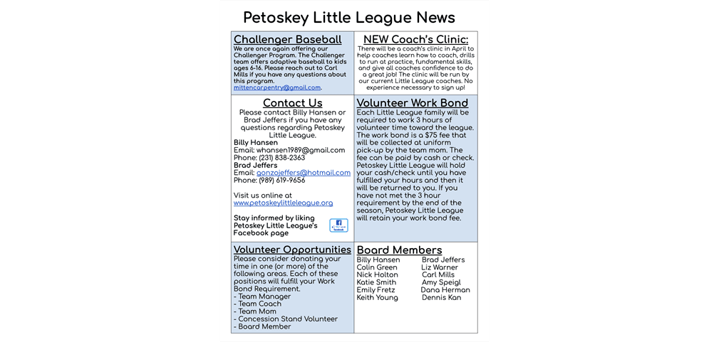 Petoskey Little League photo