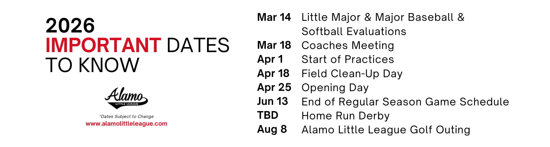 Important 2026 Dates