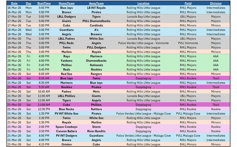 RHLL Games This Week!