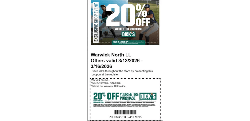 2026 Warwick North Dick's Coupon Day!